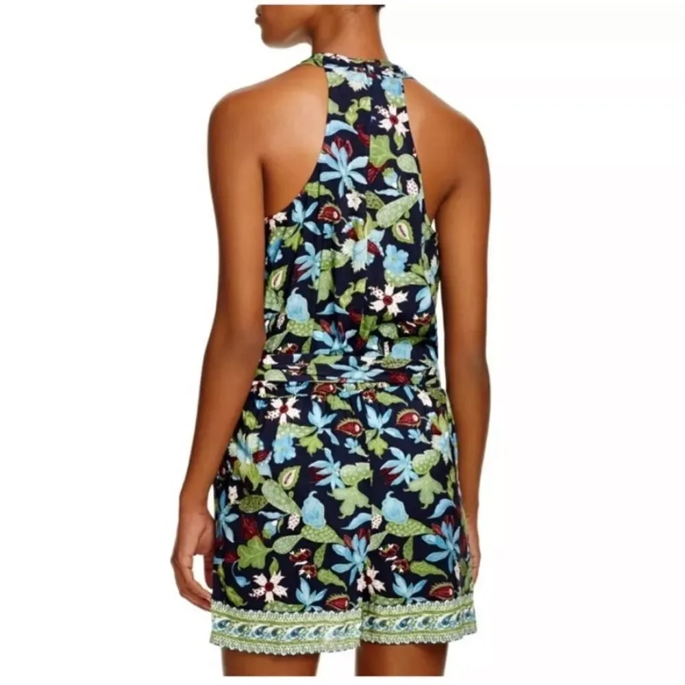Tory Burch  Wisteria Wrap Romper Womens Swim Cover Up Blue Green Sleeveles Sz XS